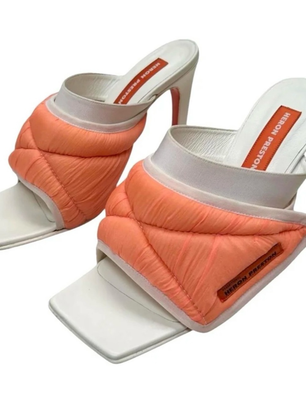 Heron Preston Orange and White Quilted Slide Heels